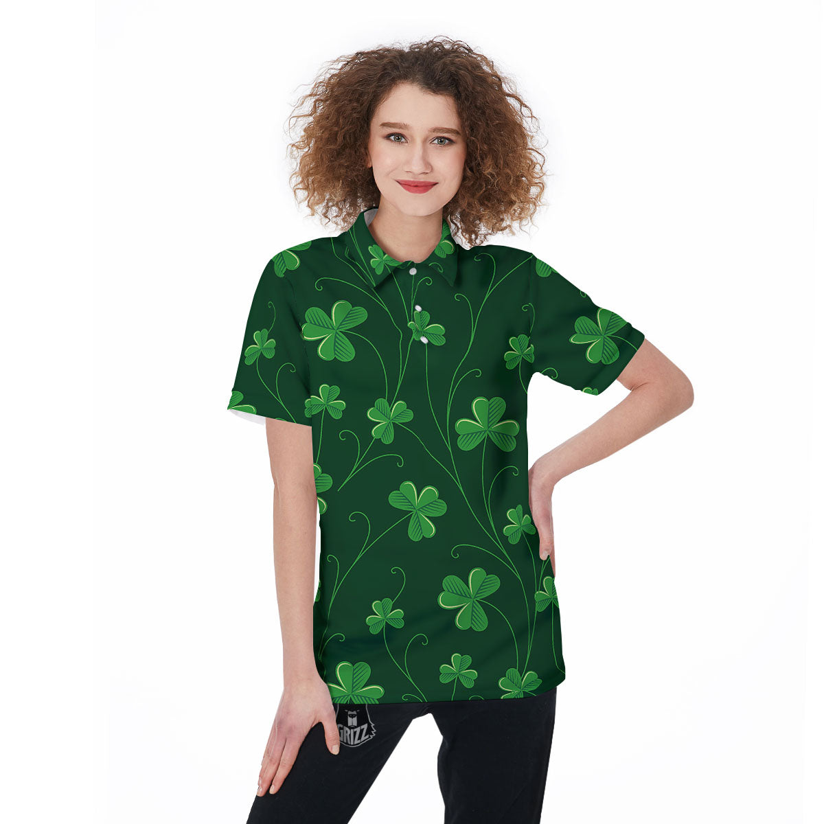 St. Patrick's Day Irish Leaf Print Women's Golf Shirts-grizzshop