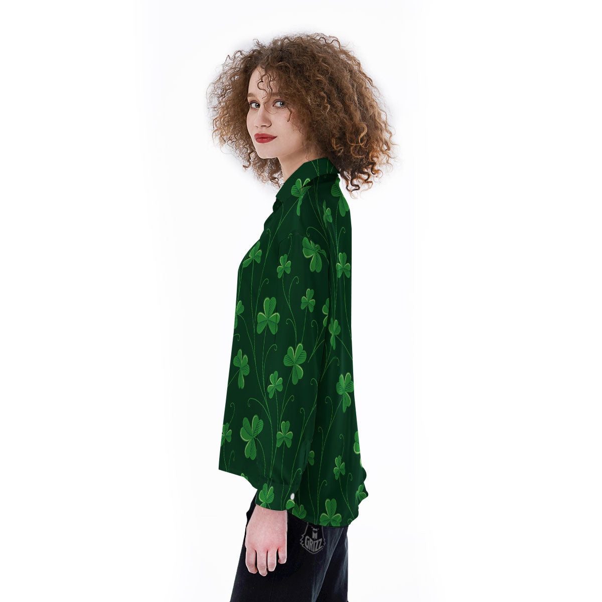 St. Patrick's Day Irish Leaf Print Women's Long Sleeve Shirts-grizzshop
