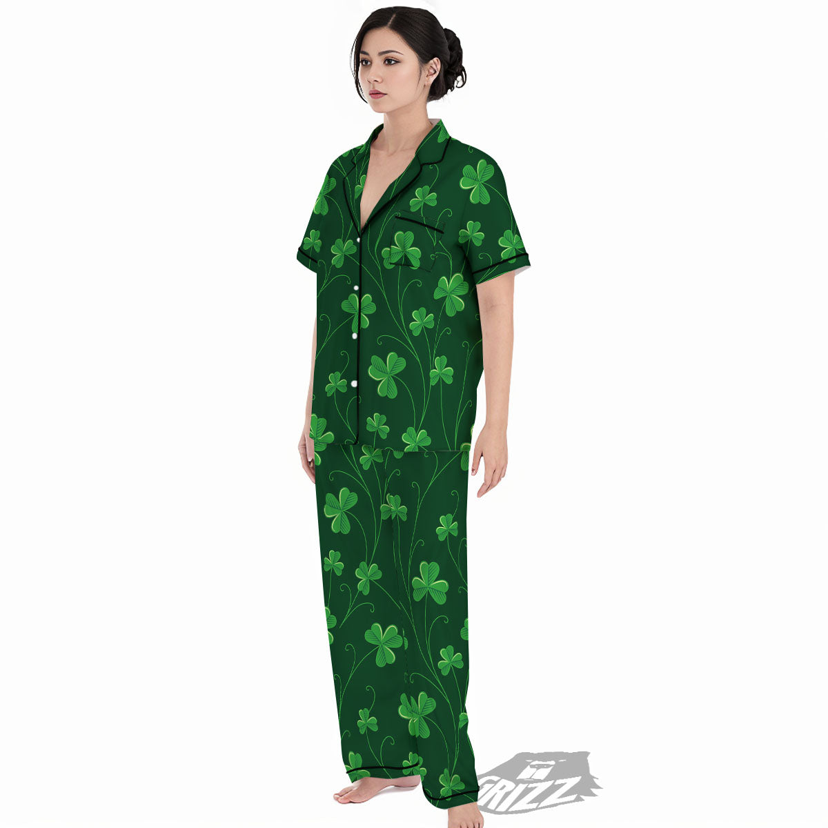 St. Patrick's Day Irish Leaf Print Women's Pajamas Set-grizzshop