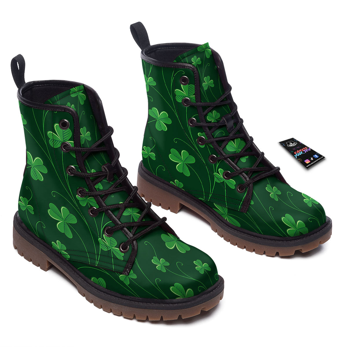 St. Patrick's Day Irish Leaf Print Work Boots-grizzshop