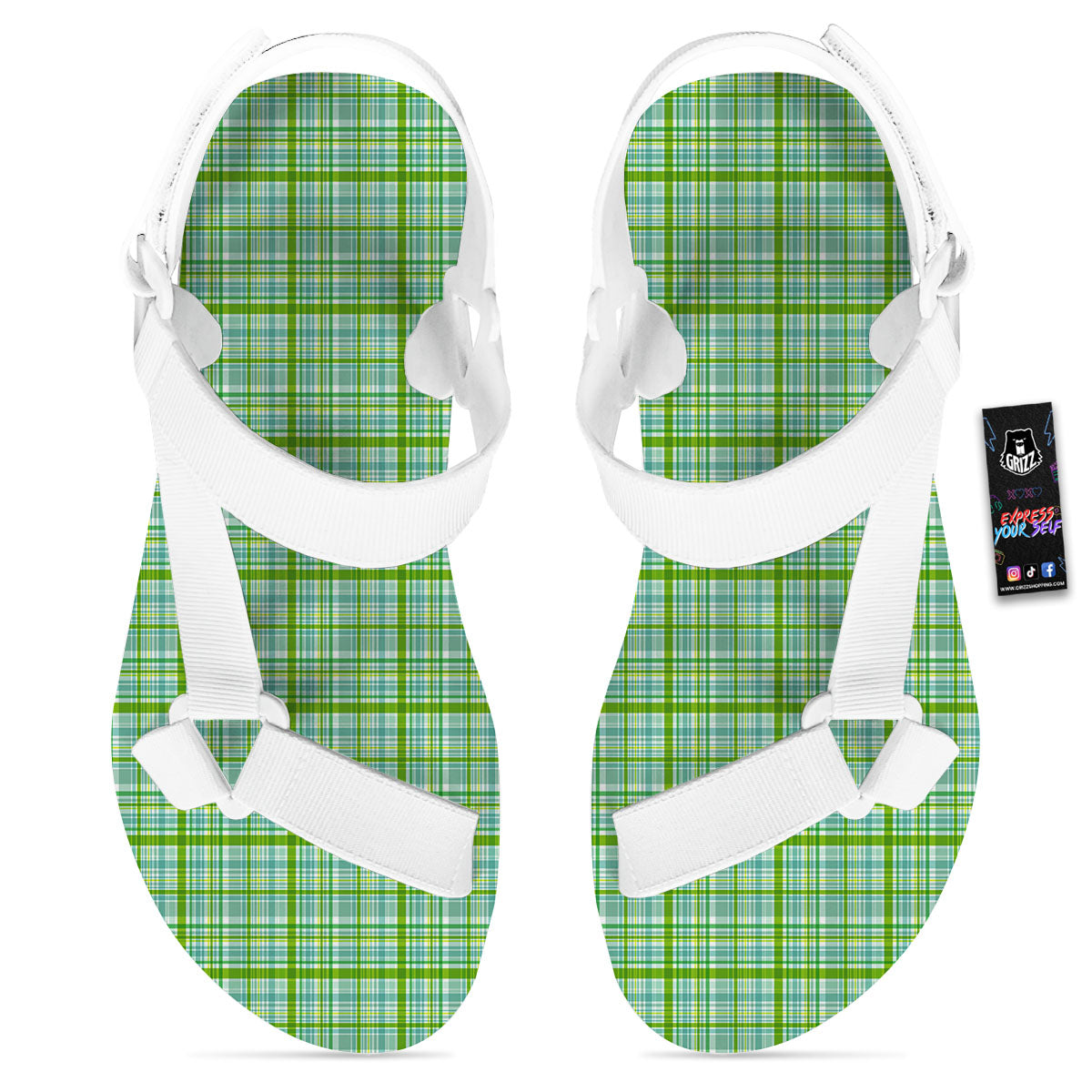 St. Patrick's Day Irish Plaid Print White Open Toe Sandals-grizzshop