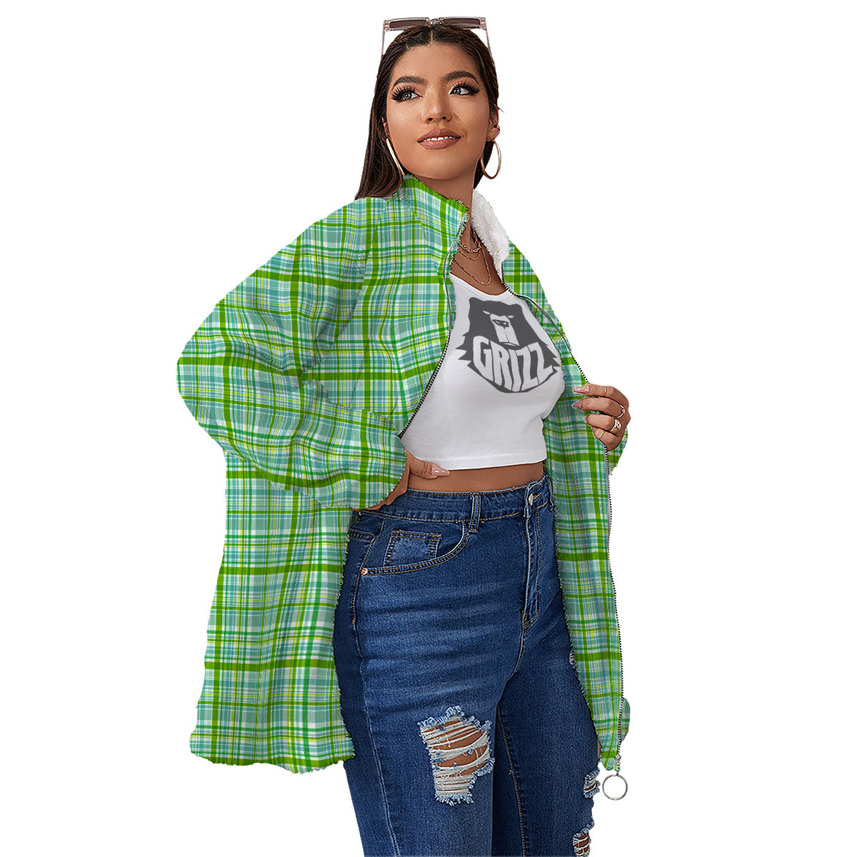 St. Patrick's Day Irish Plaid Print Women's Sherpa Jacket-grizzshop