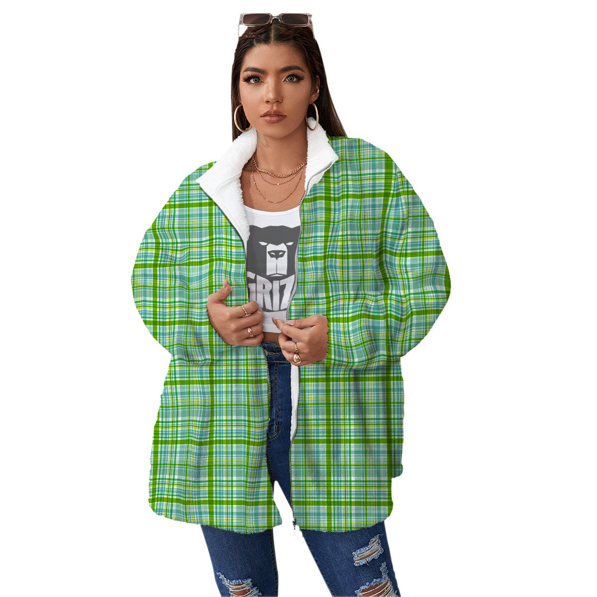 St. Patrick's Day Irish Plaid Print Women's Sherpa Jacket-grizzshop