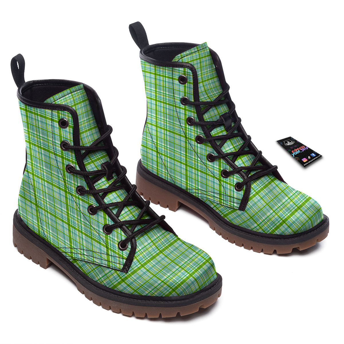 St. Patrick's Day Irish Plaid Print Work Boots-grizzshop