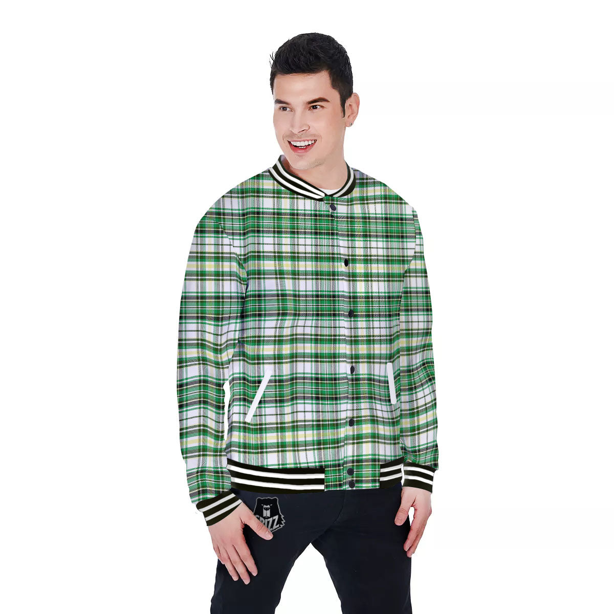 St. Patrick's Day Irish Tartan Print Baseball Jacket-grizzshop