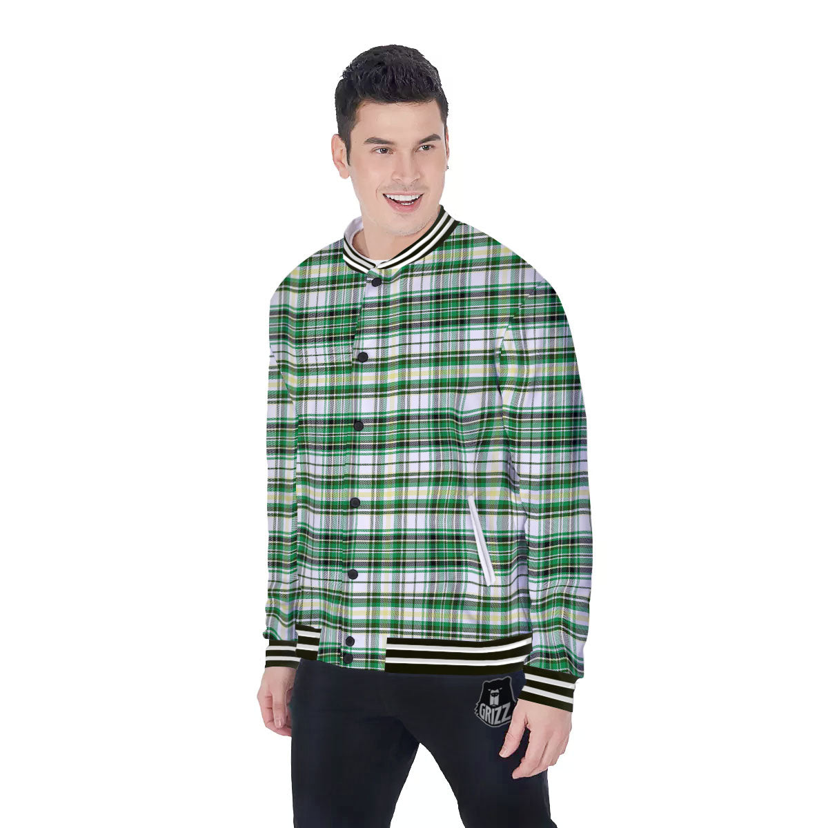 St. Patrick's Day Irish Tartan Print Baseball Jacket-grizzshop