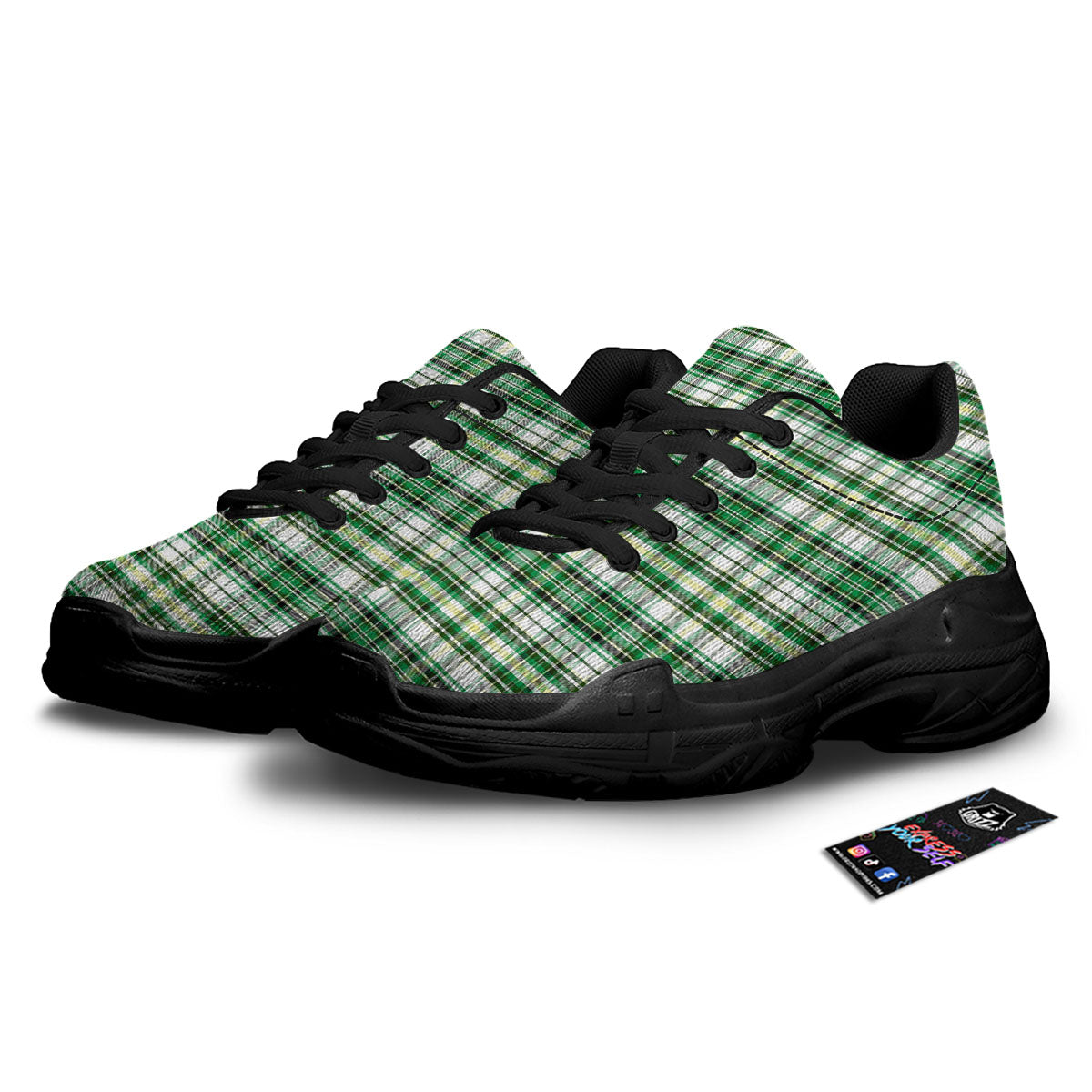 St. Patrick's Day Irish Tartan Print Black Chunky Shoes-grizzshop