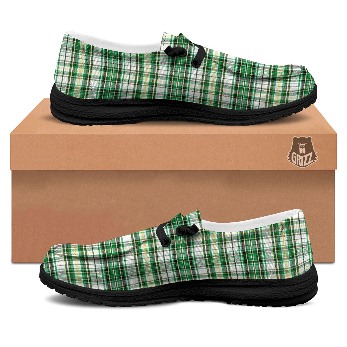 St. Patrick's Day Irish Tartan Print Black Loafers-grizzshop