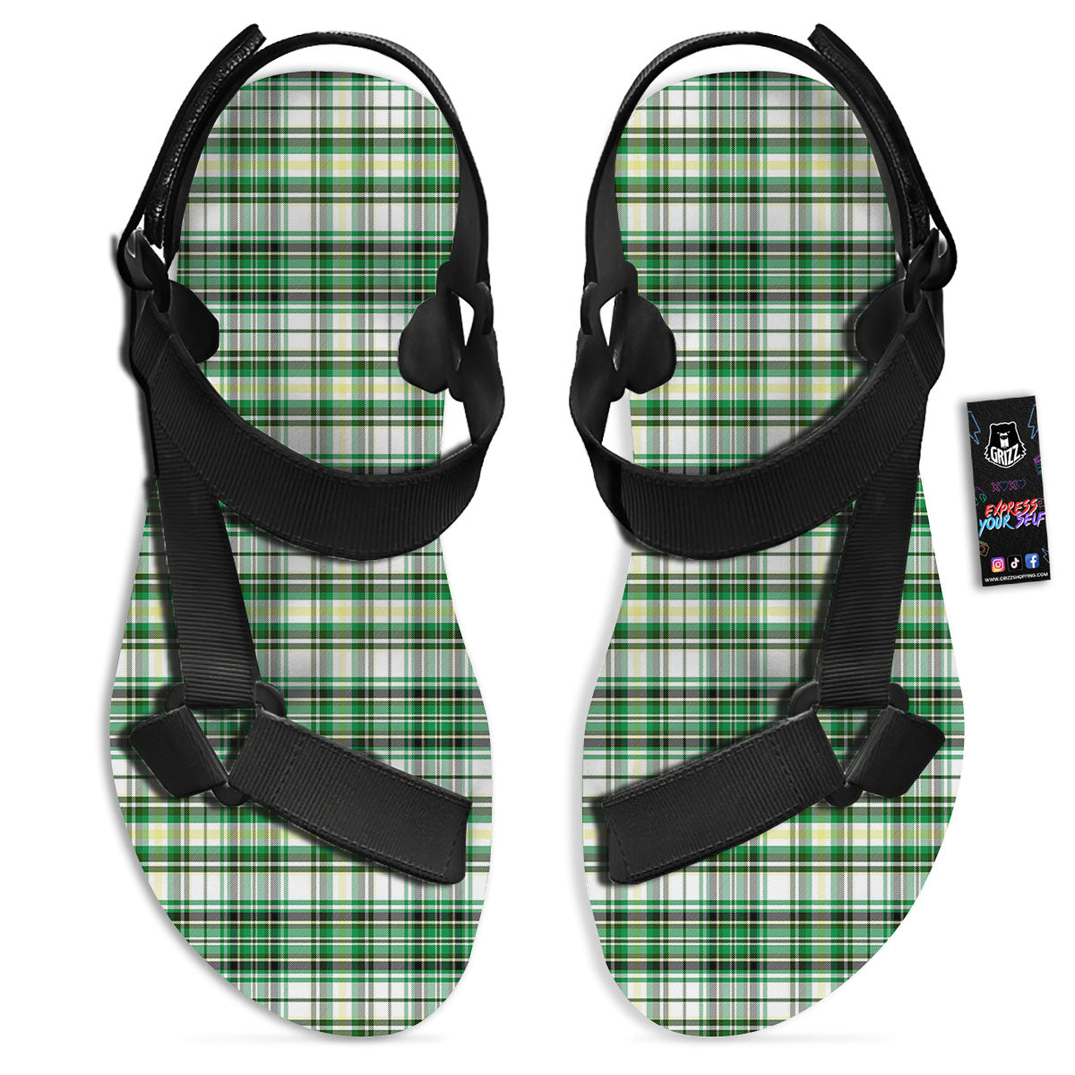 St. Patrick's Day Irish Tartan Print Black Open Toe Sandals-grizzshop