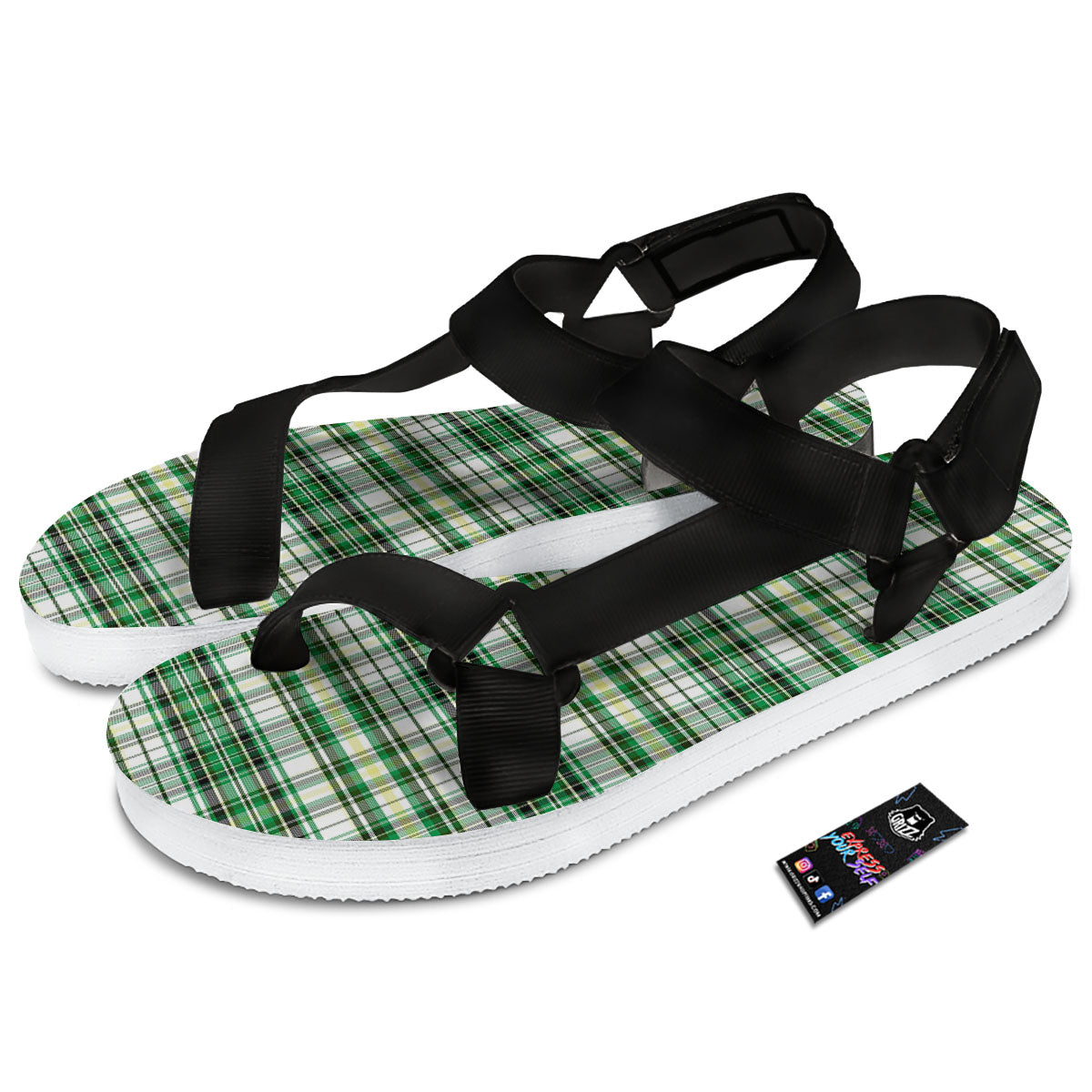 St. Patrick's Day Irish Tartan Print Black Open Toe Sandals-grizzshop