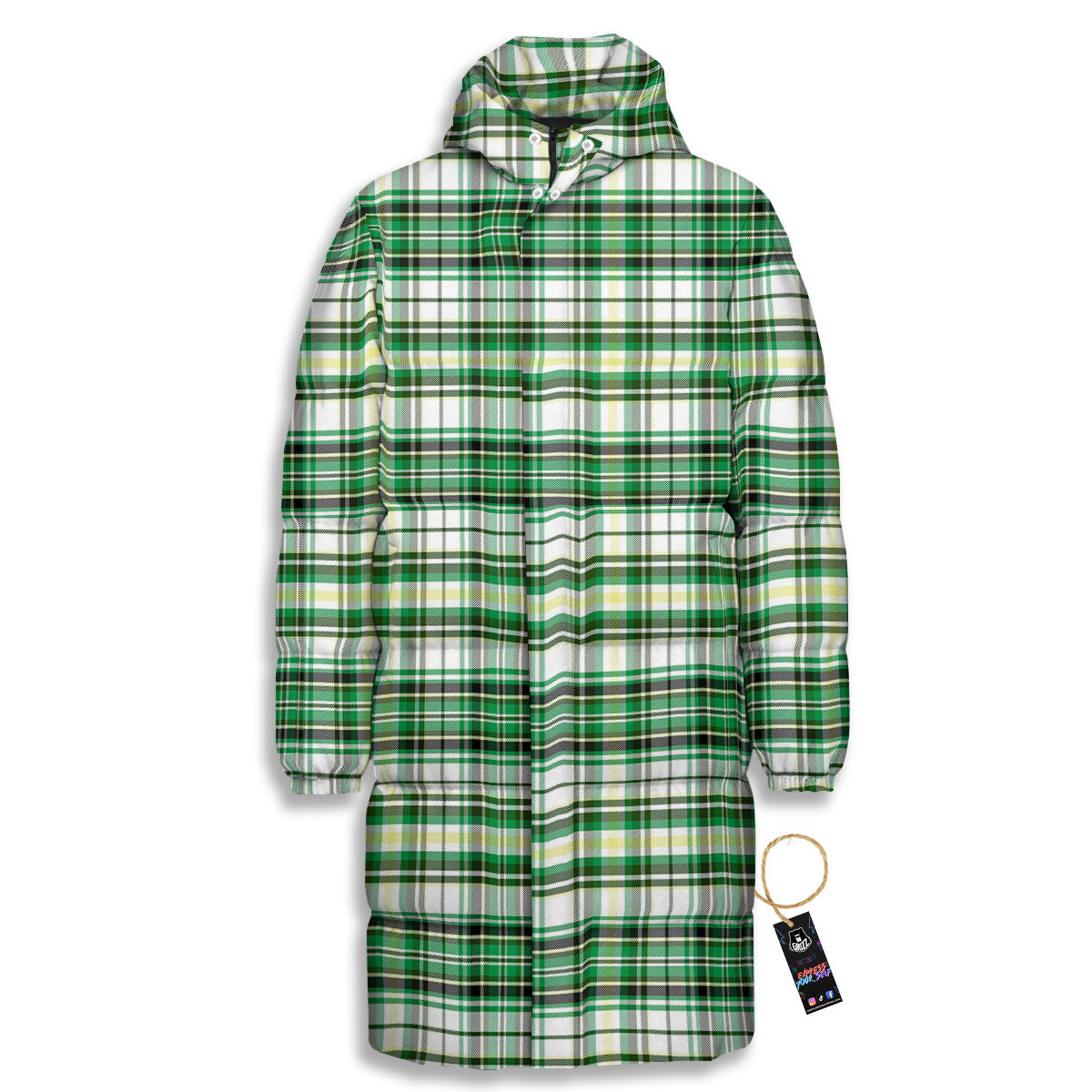 St. Patrick's Day Irish Tartan Print Long Down Jacket-grizzshop