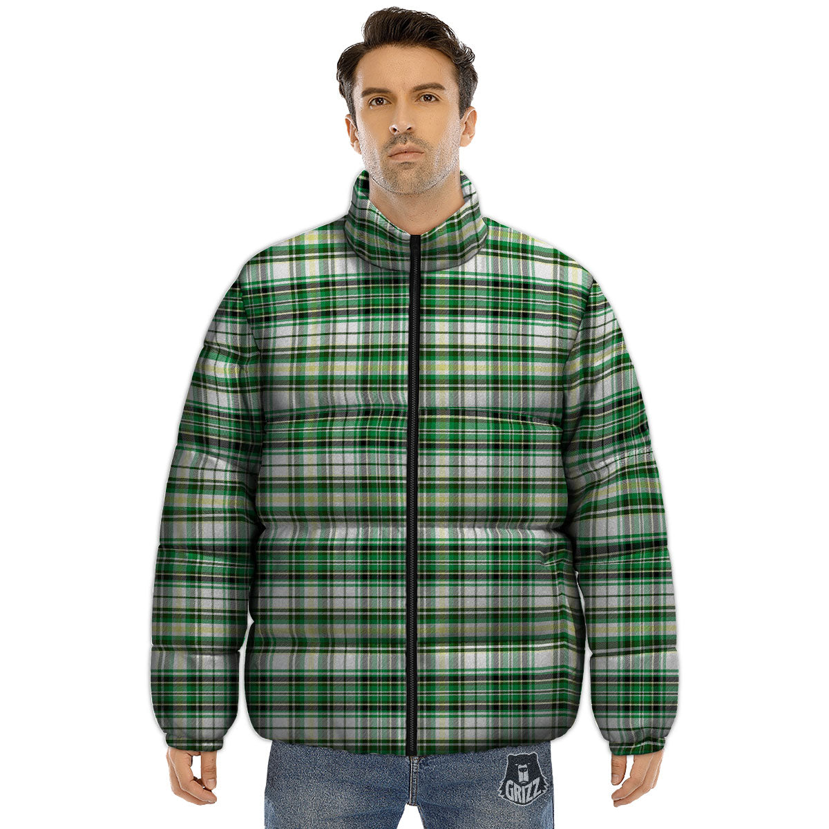 St. Patrick's Day Irish Tartan Print Puffer Jacket-grizzshop