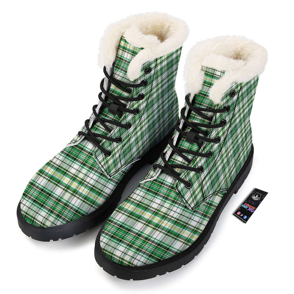 St. Patrick's Day Irish Tartan Print Winter Boots-grizzshop