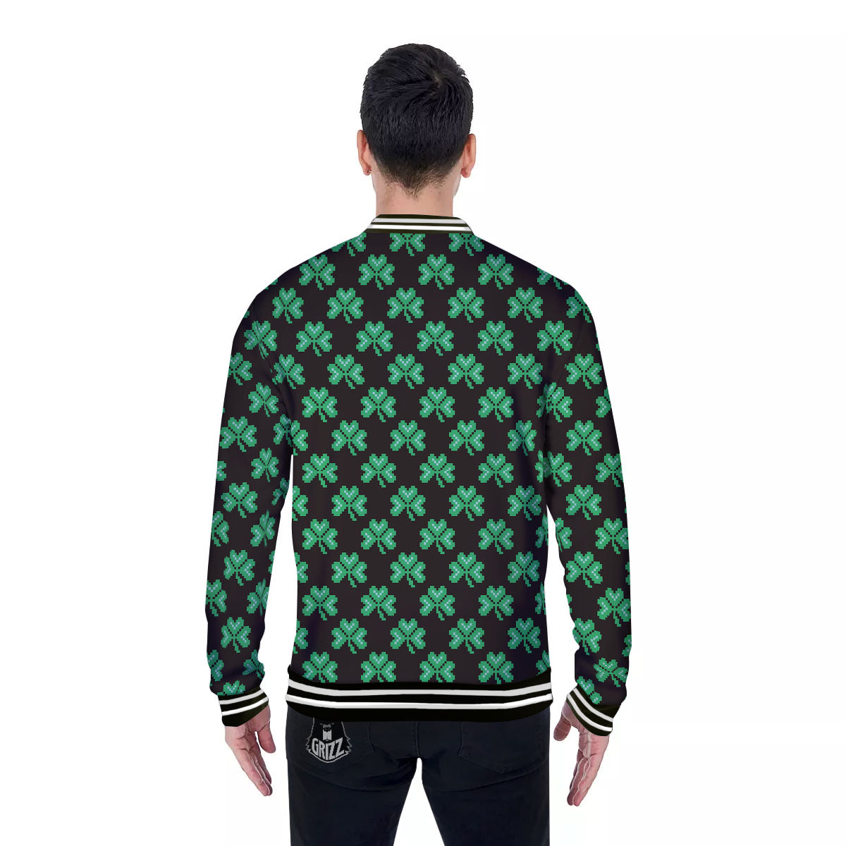 St. Patrick's Day Pixel Clover Print Pattern Baseball Jacket-grizzshop