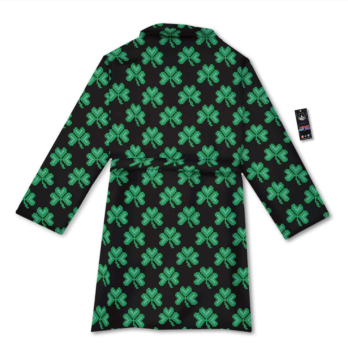 St. Patrick's Day Pixel Clover Print Pattern Bathrobe-grizzshop