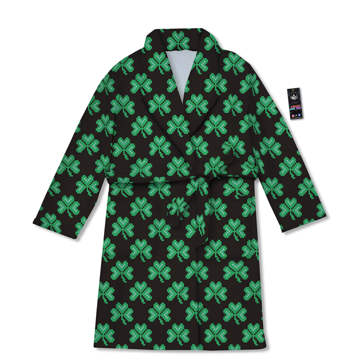 St. Patrick's Day Pixel Clover Print Pattern Bathrobe-grizzshop