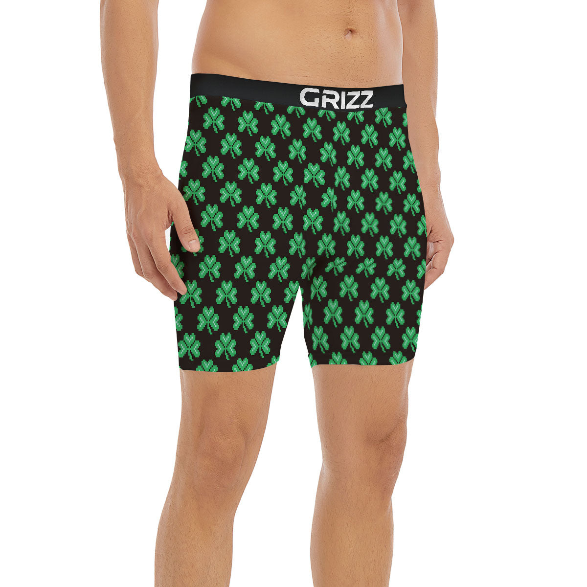 St. Patrick's Day Pixel Clover Print Pattern Boxer Briefs-grizzshop