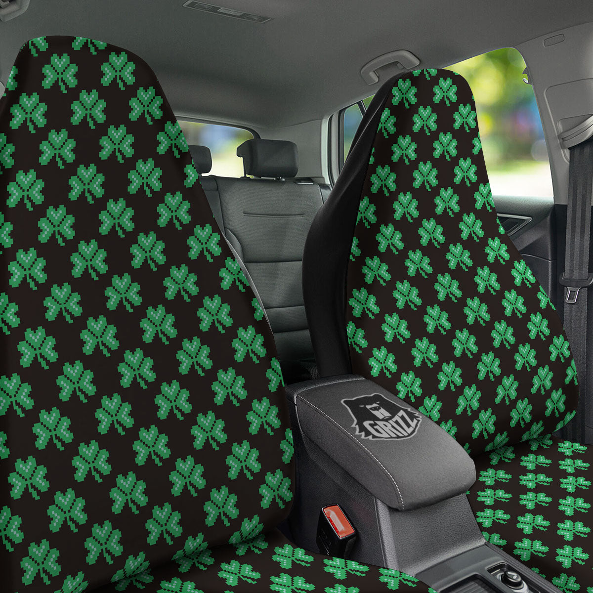 St. Patrick's Day Pixel Clover Print Pattern Car Seat Covers-grizzshop