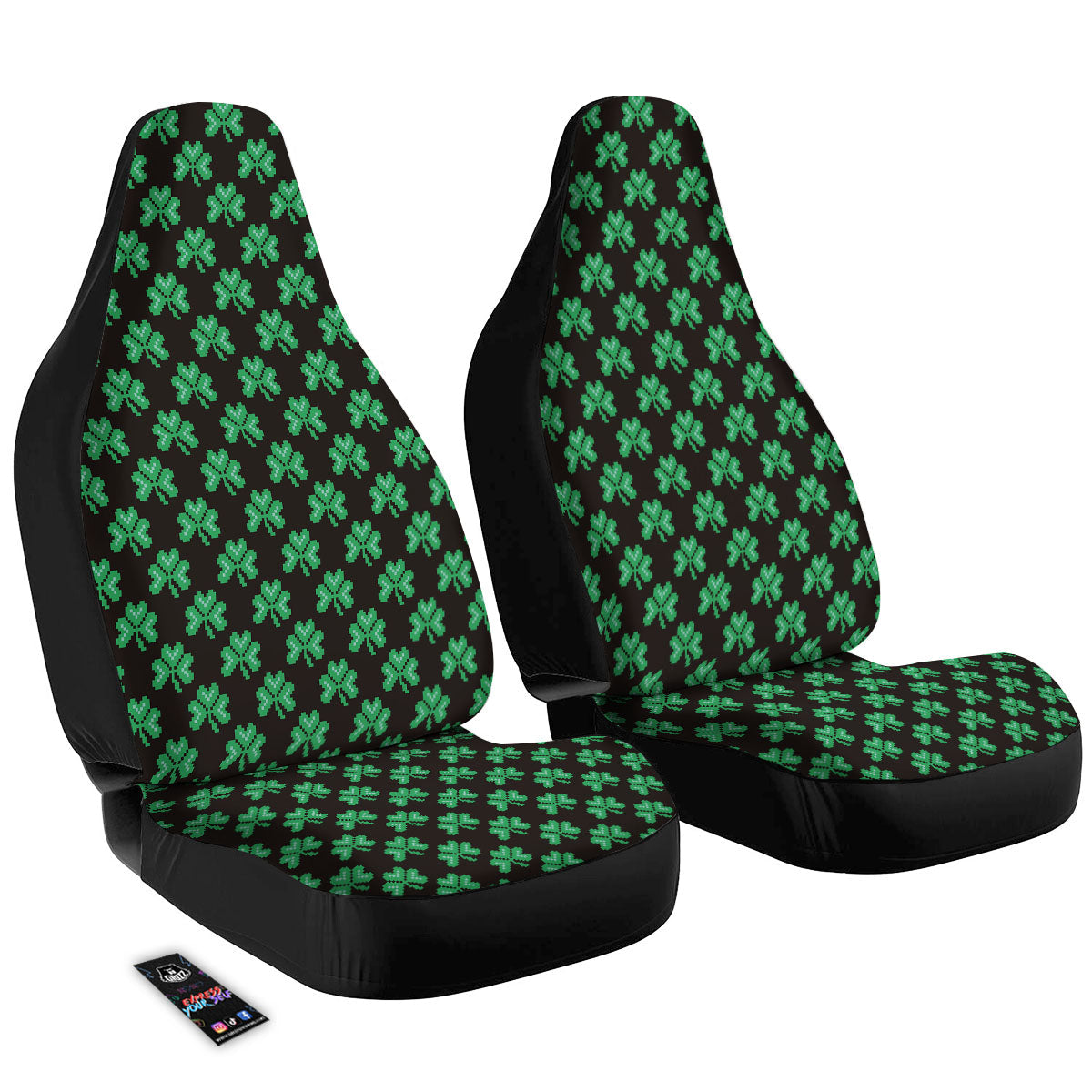 St. Patrick's Day Pixel Clover Print Pattern Car Seat Covers-grizzshop