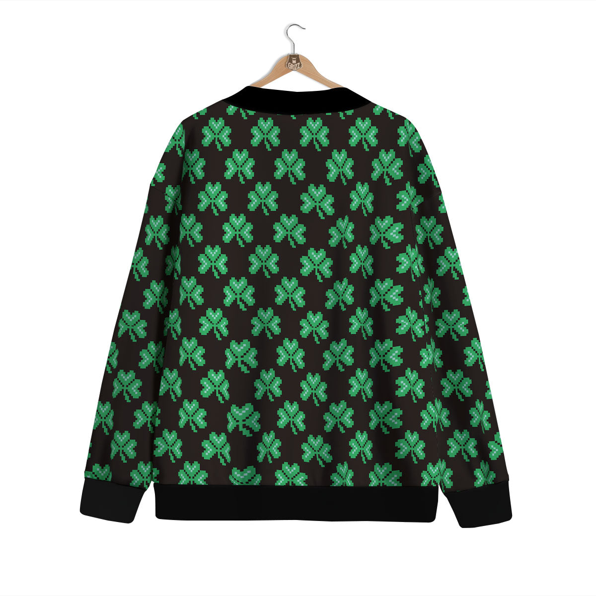 St. Patrick's Day Pixel Clover Print Pattern Cardigan-grizzshop