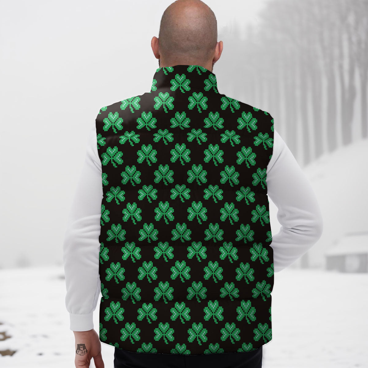 St. Patrick's Day Pixel Clover Print Pattern Down Vest