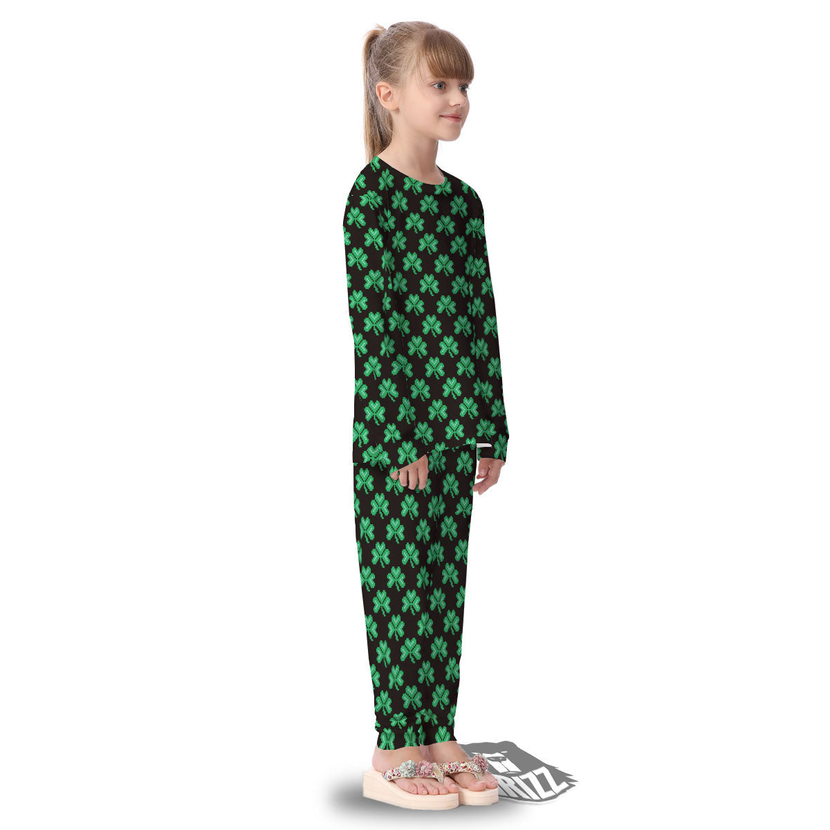 St. Patrick's Day Pixel Clover Print Pattern Kid's Pajamas-grizzshop