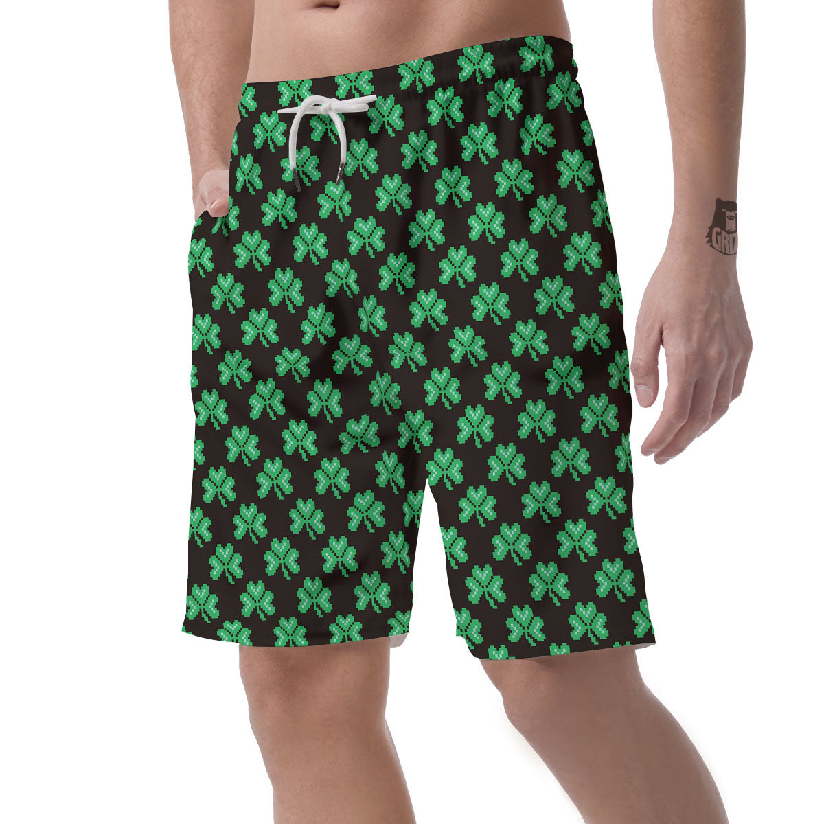 St. Patrick's Day Pixel Clover Print Pattern Men's Shorts-grizzshop