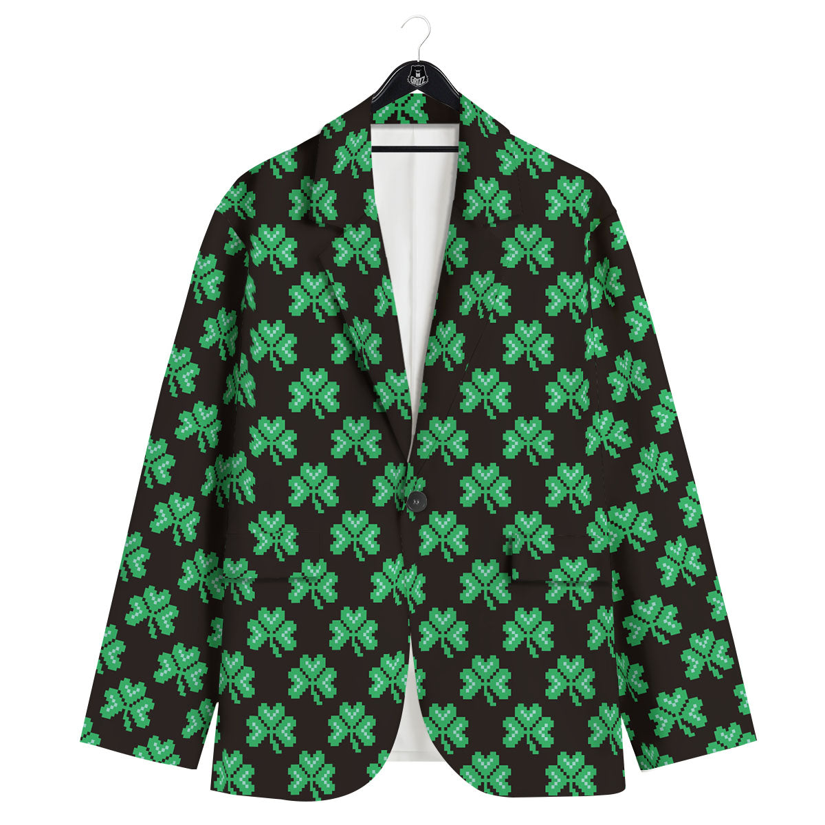 St. Patrick's Day Pixel Clover Print Pattern Men's Sport Coat-grizzshop