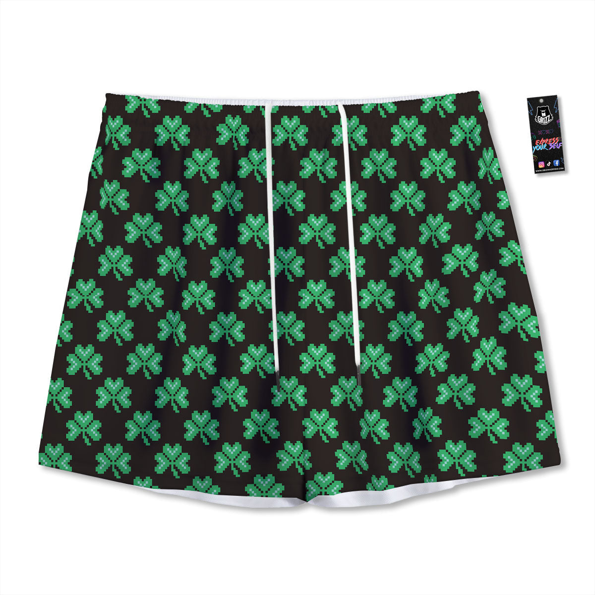 St. Patrick's Day Pixel Clover Print Pattern Mesh Shorts