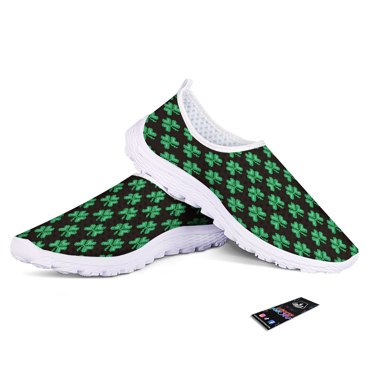 St. Patrick's Day Pixel Clover Print Pattern Nurse Shoes-grizzshop