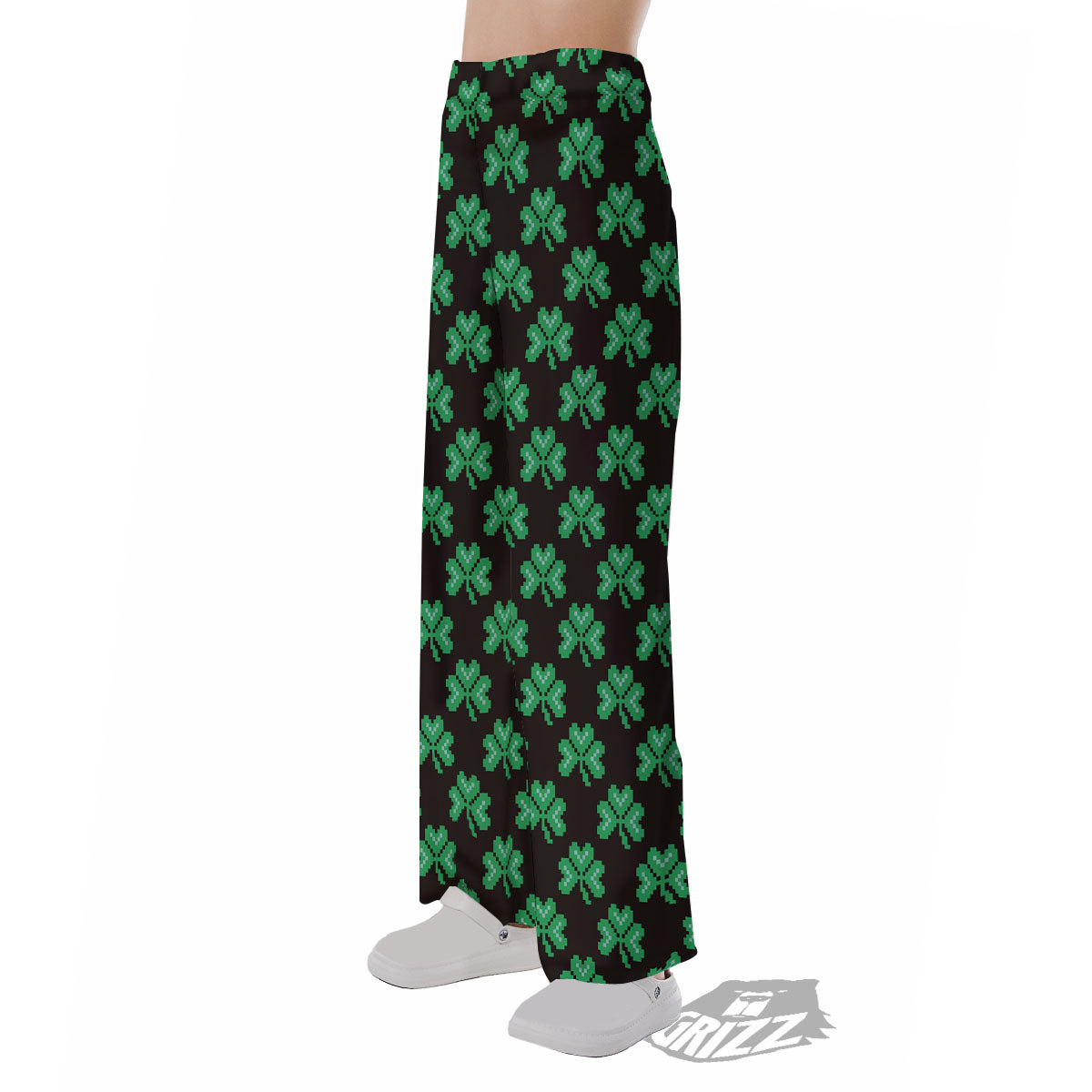 St. Patrick's Day Pixel Clover Print Pattern Pajama Pants-grizzshop