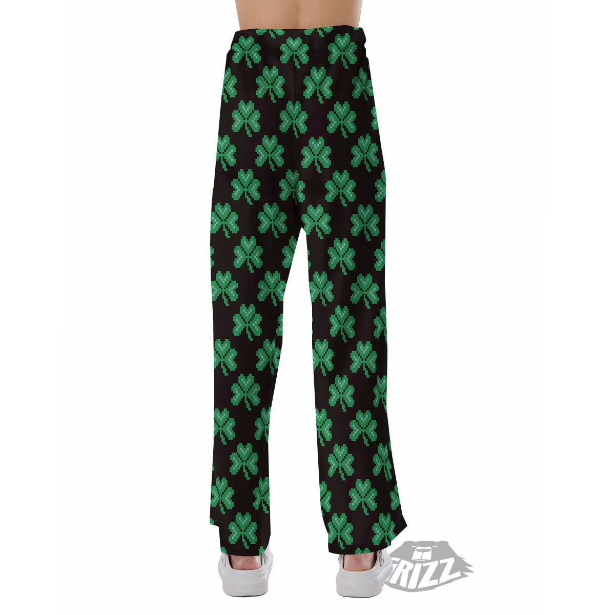 St. Patrick's Day Pixel Clover Print Pattern Pajama Pants-grizzshop