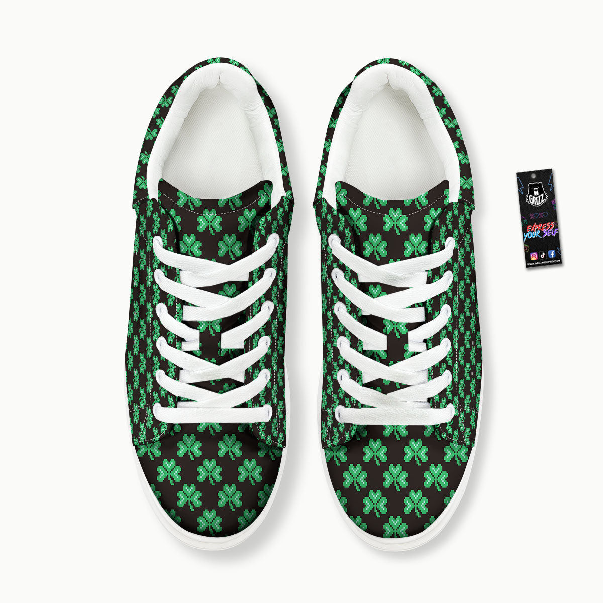 St. Patrick's Day Pixel Clover Print Pattern Platform Shoes-grizzshop