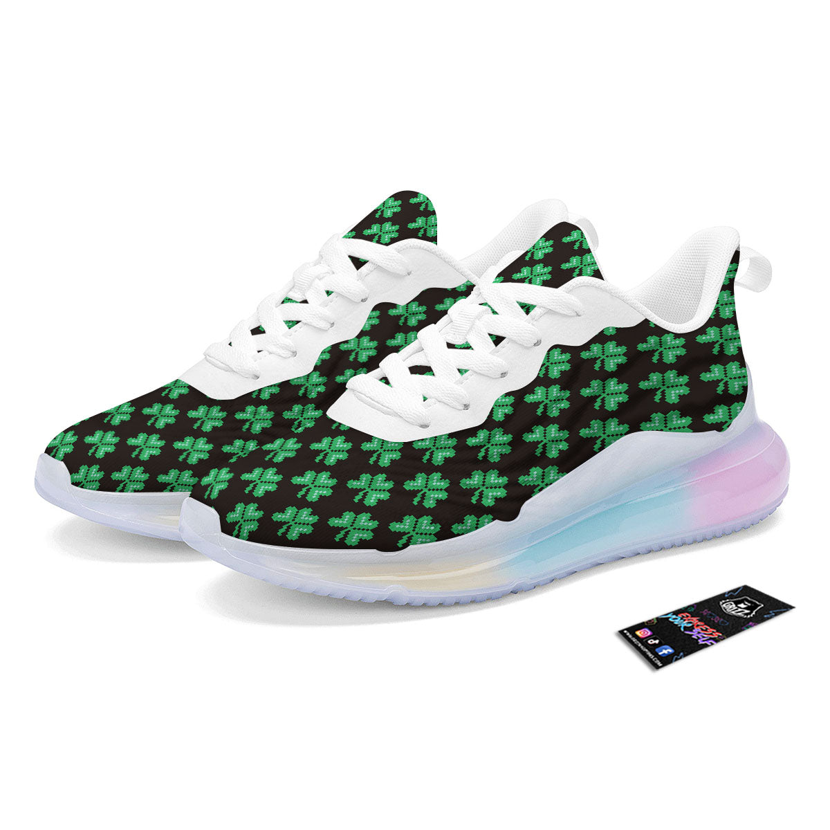 St. Patrick's Day Pixel Clover Print Pattern Running Sneakers-grizzshop