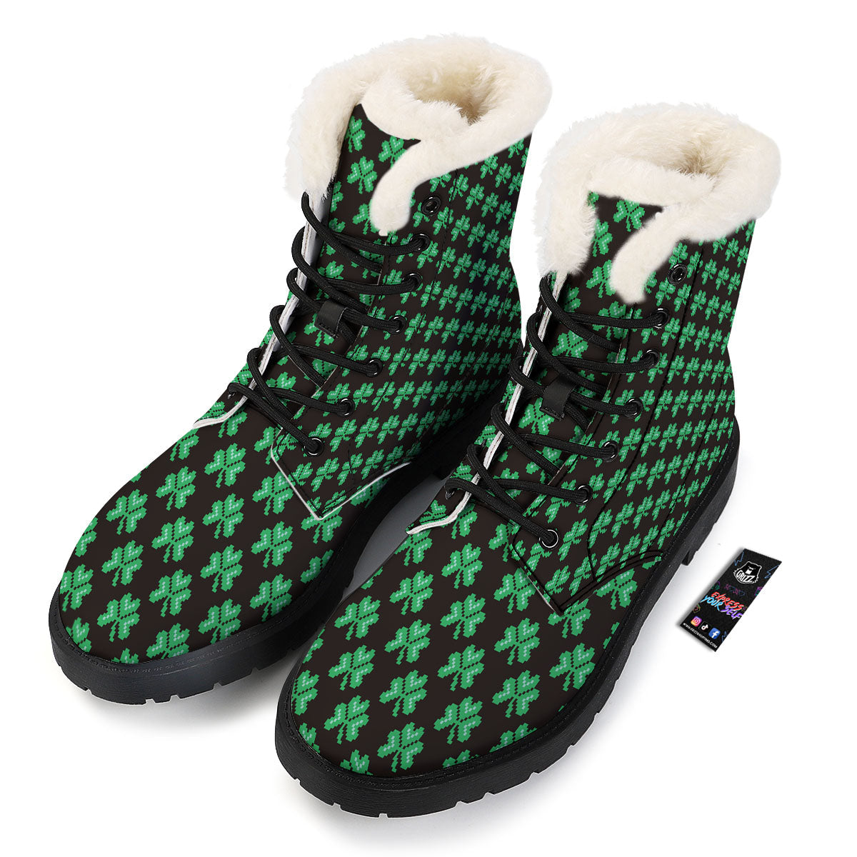 St. Patrick's Day Pixel Clover Print Pattern Winter Boots-grizzshop