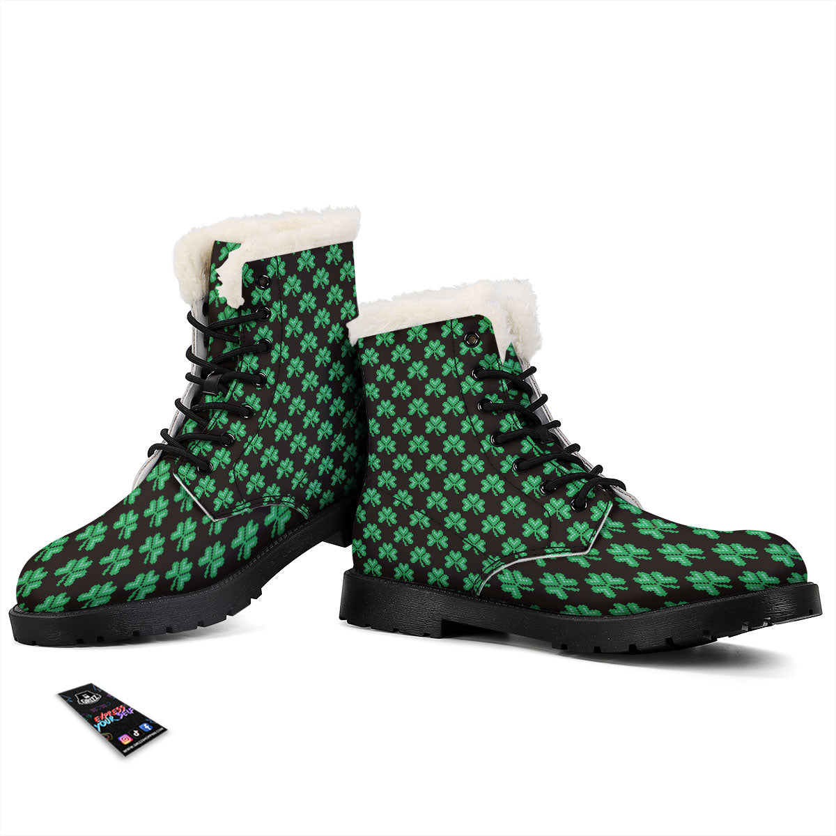 St. Patrick's Day Pixel Clover Print Pattern Winter Boots-grizzshop