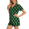 St. Patrick's Day Pixel Clover Print Pattern Women Silk Pajamas-grizzshop