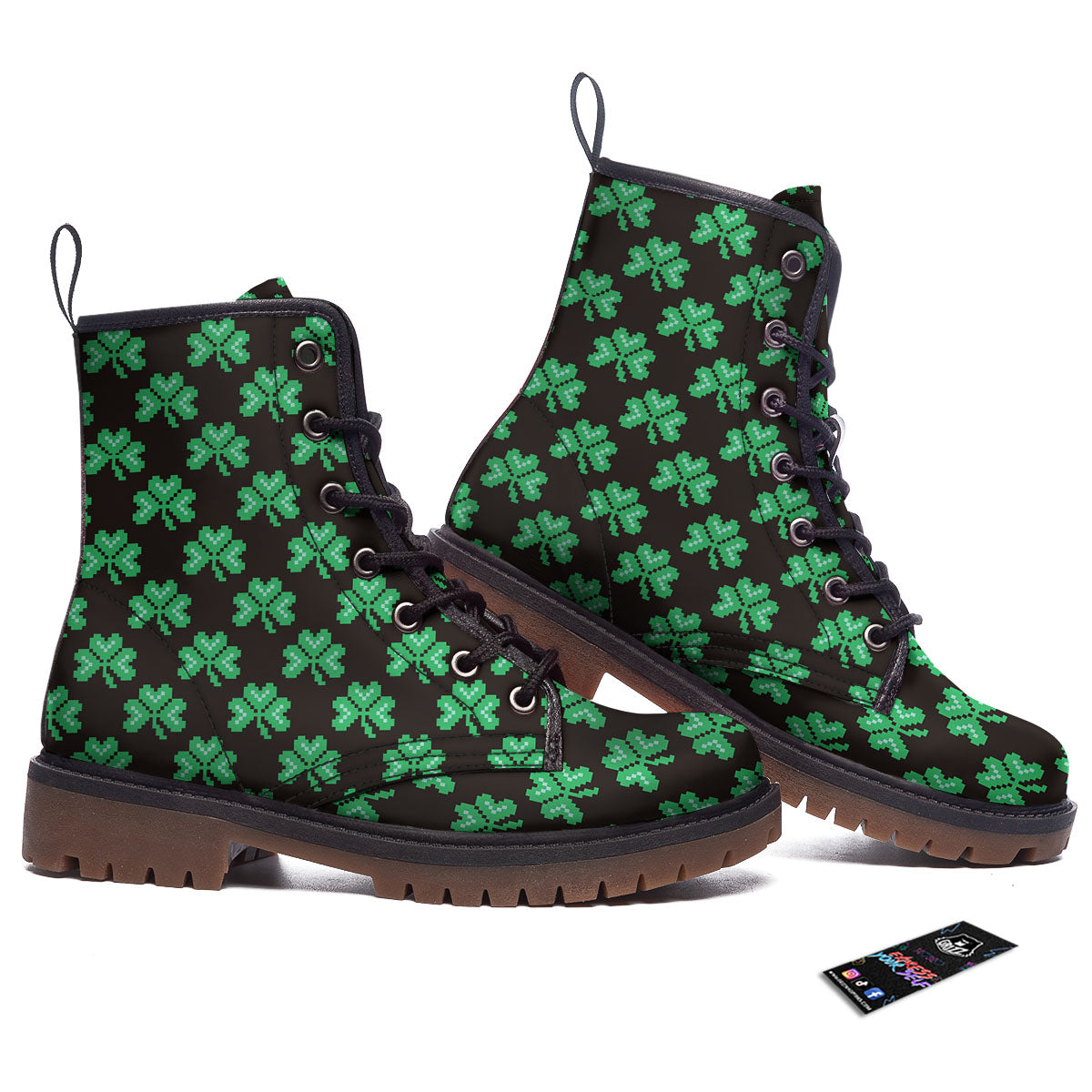 St. Patrick's Day Pixel Clover Print Pattern Work Boots-grizzshop