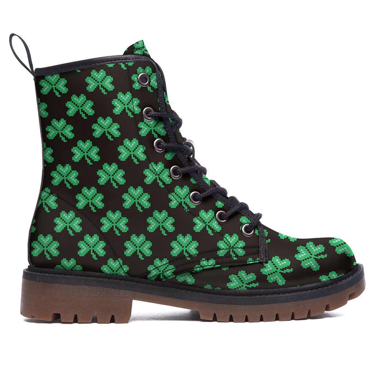 St. Patrick's Day Pixel Clover Print Pattern Work Boots-grizzshop