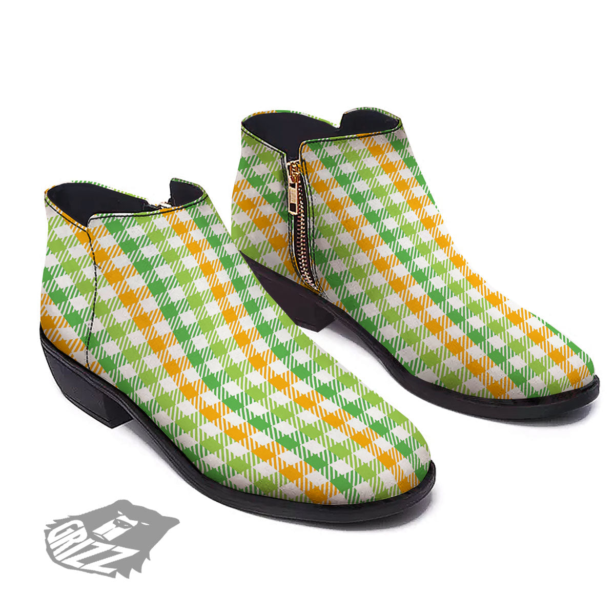 St. Patrick's Day Plaid Print Ankle Boots-grizzshop