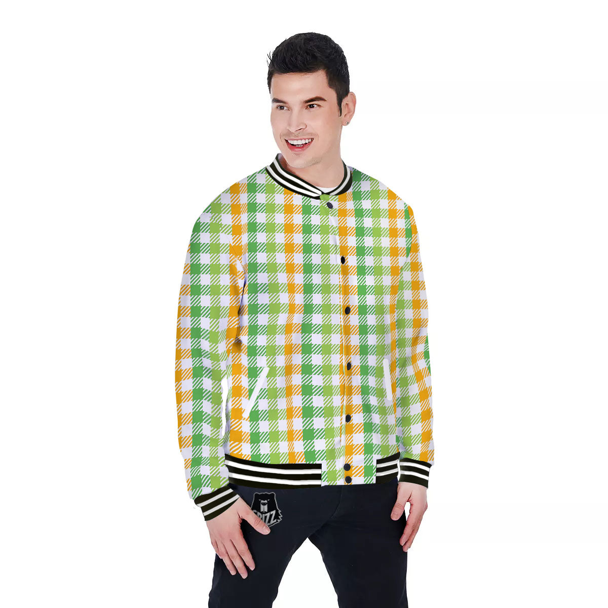 St. Patrick's Day Plaid Print Baseball Jacket-grizzshop