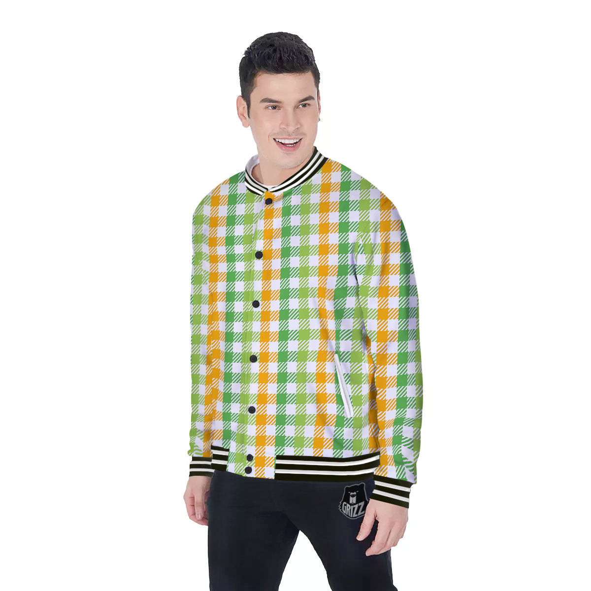 St. Patrick's Day Plaid Print Baseball Jacket-grizzshop