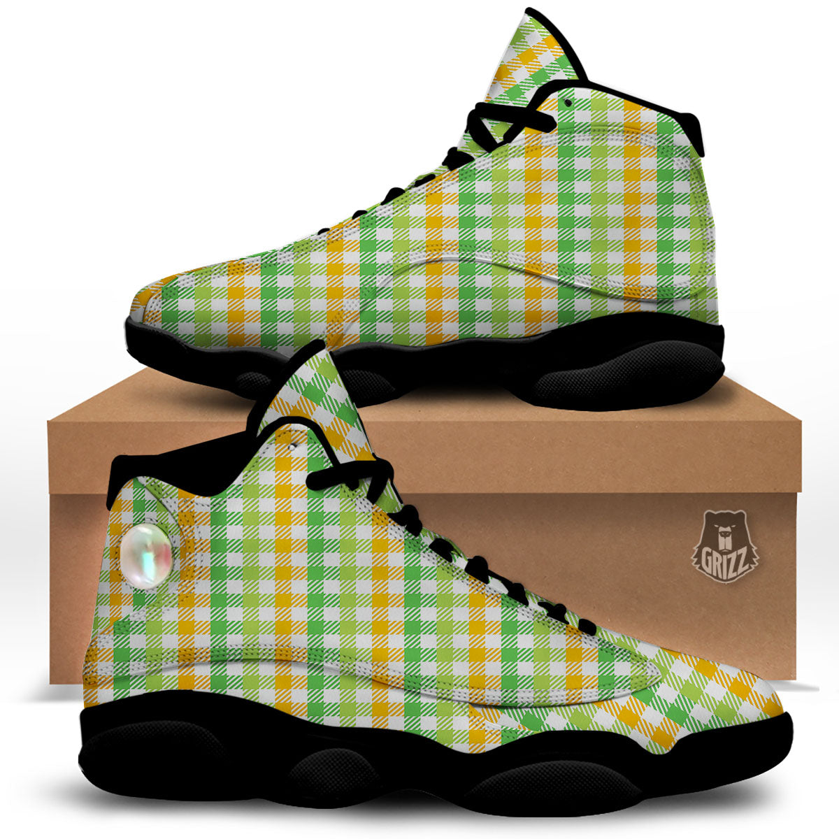 St. Patrick's Day Plaid Print Black Basketball Shoes-grizzshop