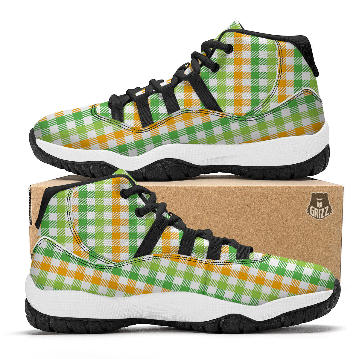 St. Patrick's Day Plaid Print Black Bball Shoes-grizzshop