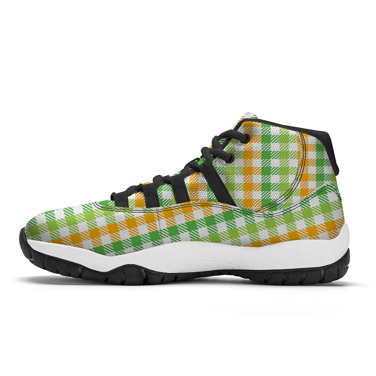 St. Patrick's Day Plaid Print Black Bball Shoes-grizzshop