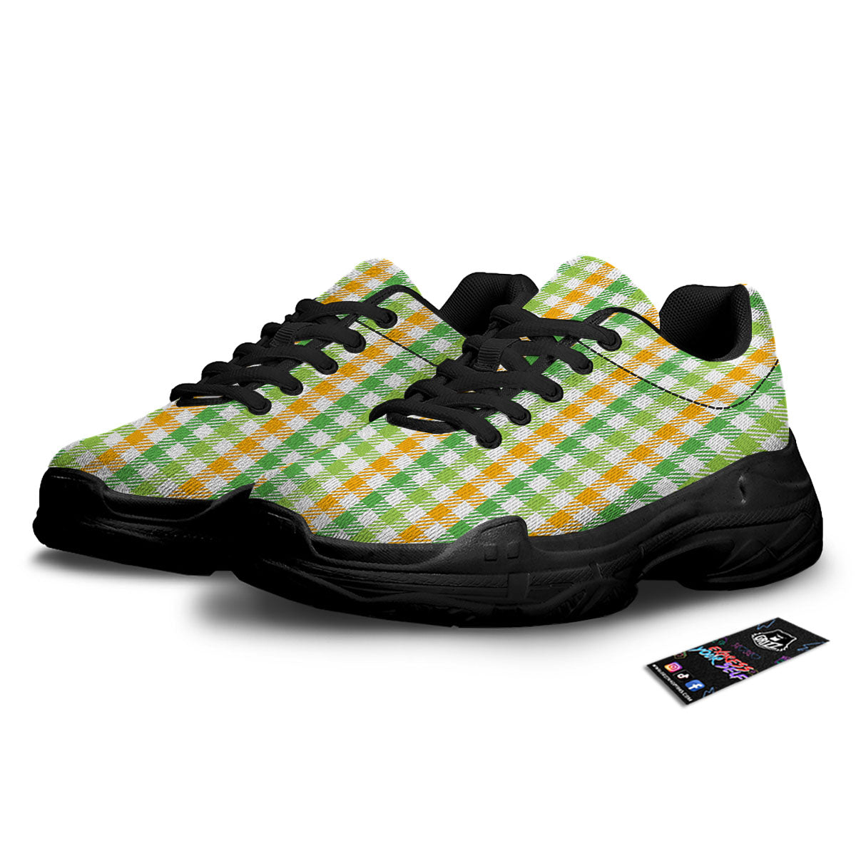 St. Patrick's Day Plaid Print Black Chunky Shoes-grizzshop