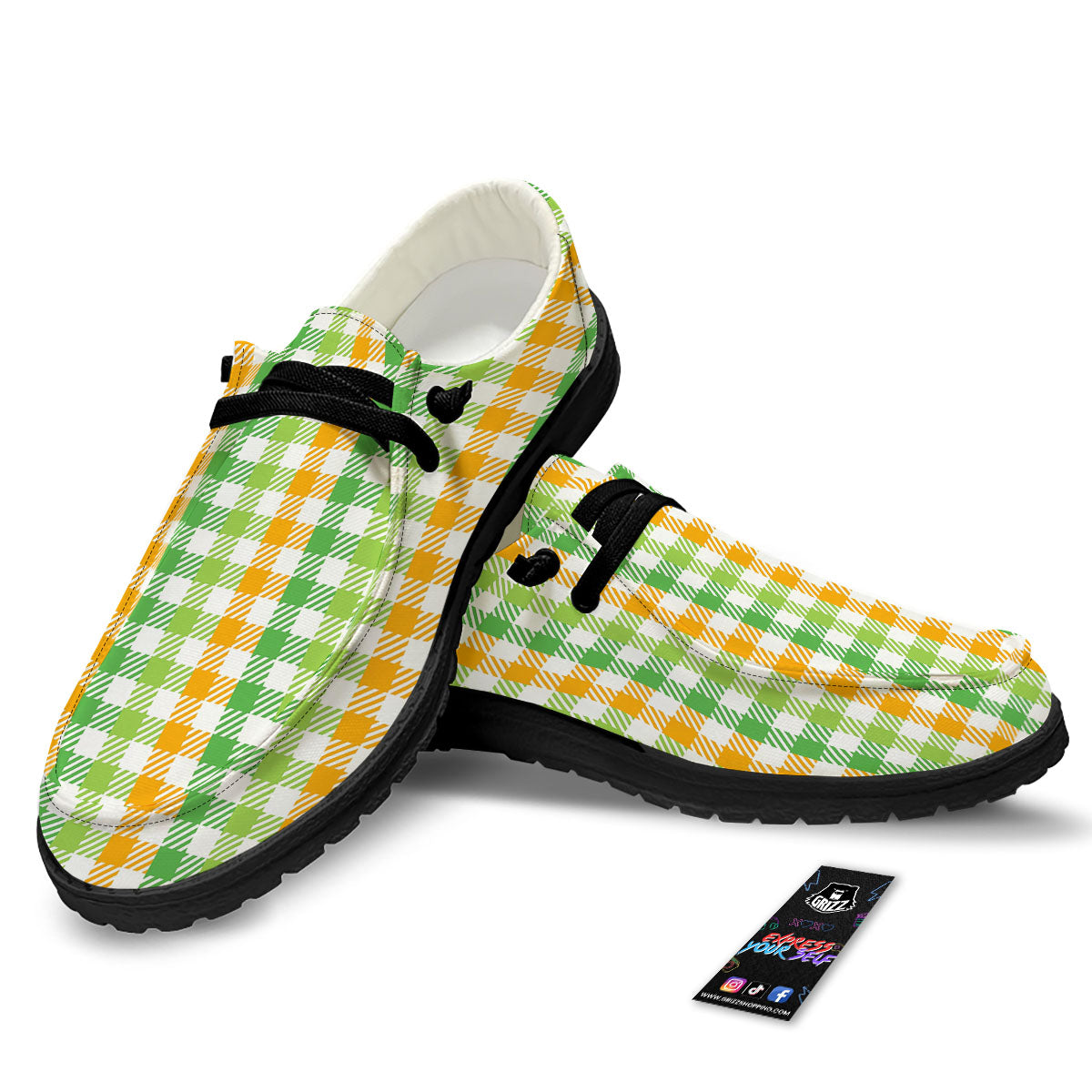 St. Patrick's Day Plaid Print Black Loafers-grizzshop