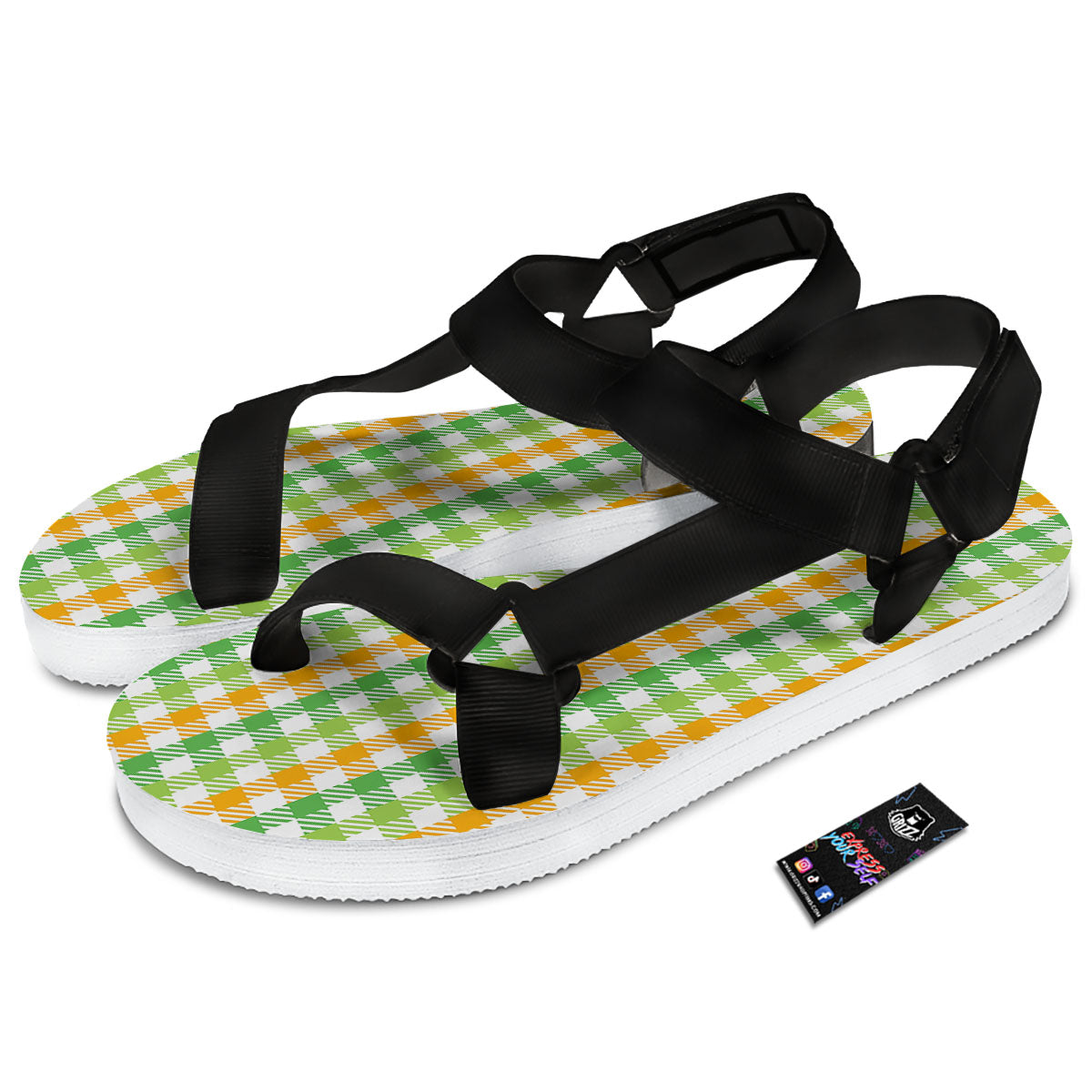 St. Patrick's Day Plaid Print Black Open Toe Sandals-grizzshop