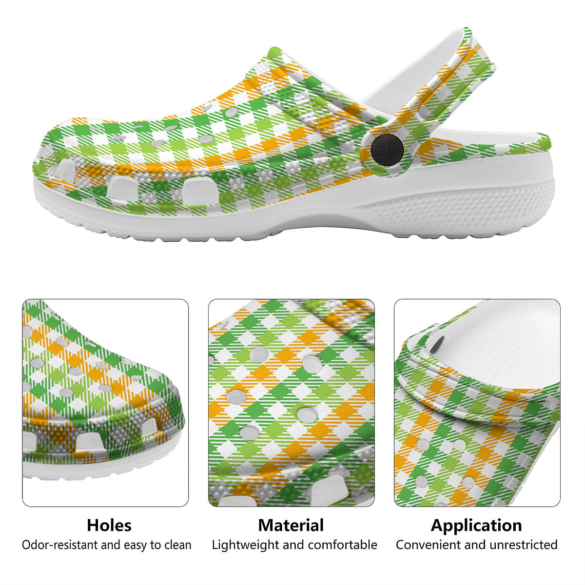 St. Patrick's Day Plaid Print Clog-grizzshop