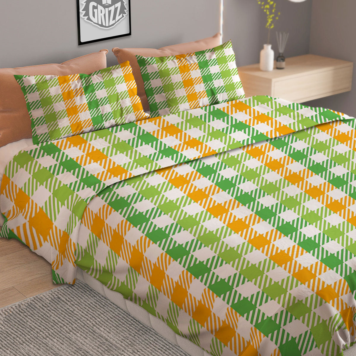 St. Patrick's Day Plaid Print Duvet Cover Bedding Set